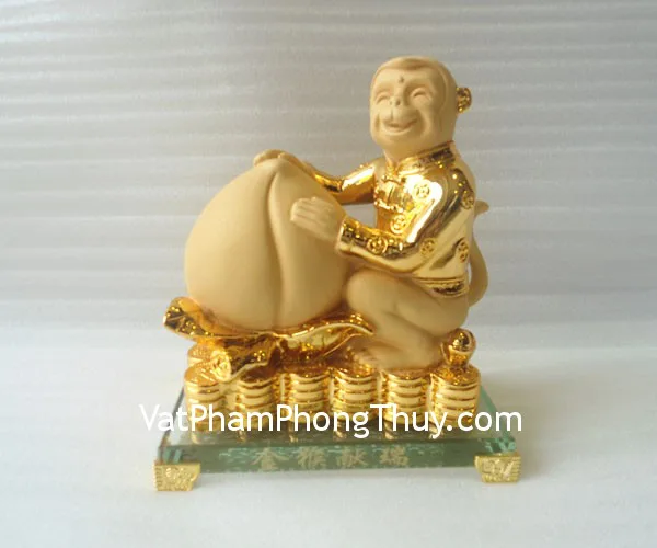 Khỉ thần tài ôm đào đế thủy tinh - kim hầu hiến thị K051M