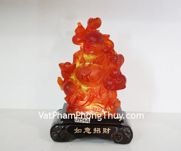 Phật di lạc lưu ly đỏ như ý hồ lô kim bảo (có đèn) G154A