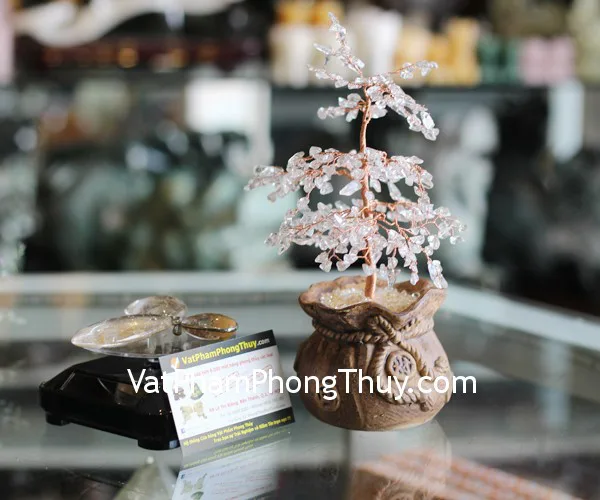 Cây tài lộc túi tiền chữ tài thạch anh trắng KC096