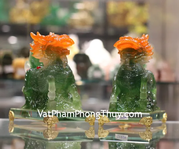 Kỳ lân ngọc xanh mào cam đế thuỷ tinh - Như ý nạp phước/ Tường thuỵ tụ tài C083A