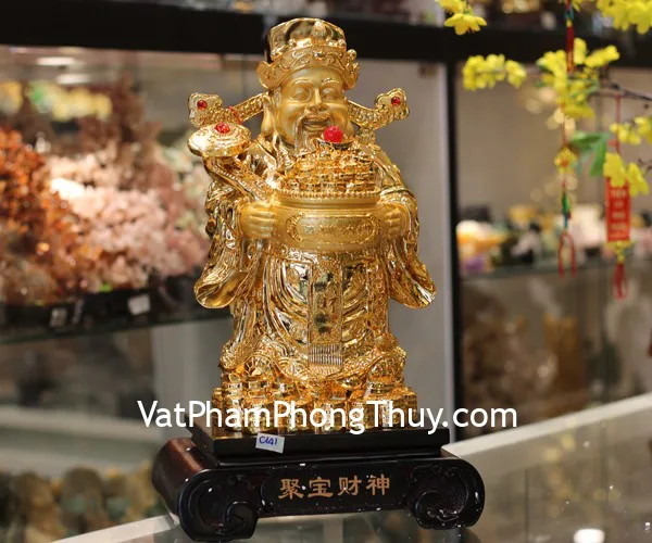 Thần tài vàng khủng ôm chậu vàng đội như ý vàng -Tụ bảo thần tài FC141A