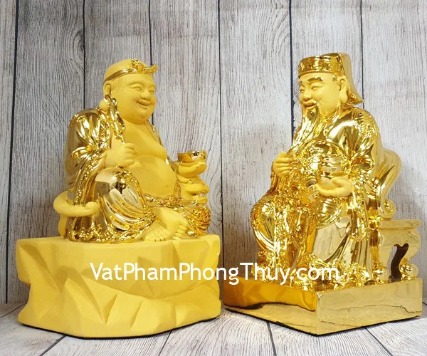 Bộ thần tài thổ địa vàng bóng kim sa khủng FLN117