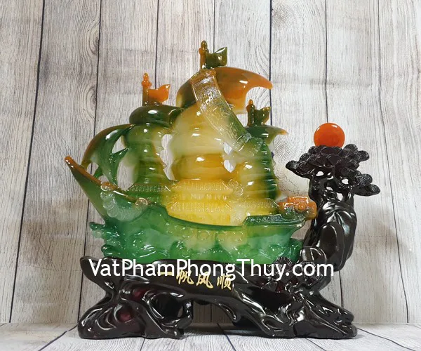 Thuyền buồm xanh ngọc sắc cam tài lộc lướt sóng xanh đế gỗ - Nhất Phàm Phong Thuận LN141