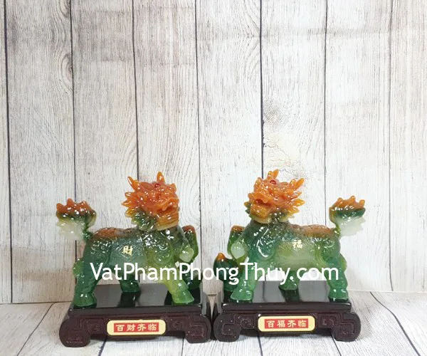 Song đế kỳ lân ngọc xanh đa sắc chân gác kim nguyên bảo và hồ lô - Bách Tài Tề Lâm/ Bách Phước Tề Lâm LN160