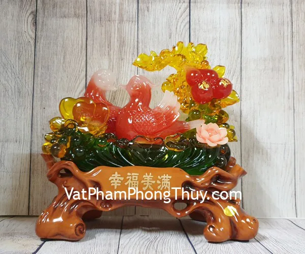 Song tiên uyên ương đỏ ngọc trên hồ hạnh phúc lưu ly ngọc đa sắc - Hạnh Phúc Mỹ Mãn LN214